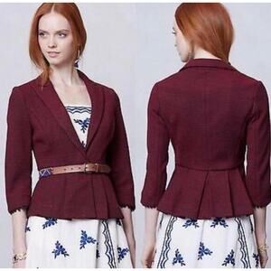 Anthropologie Tabitha textured pleated peplum blazer red black size medium